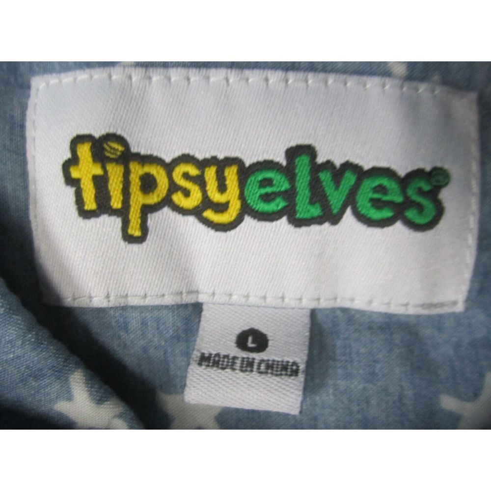 Tipsey Elves Shirt Mens Large Blue Button Down Casual Collared Short Sleeve - Picture 3 of 8